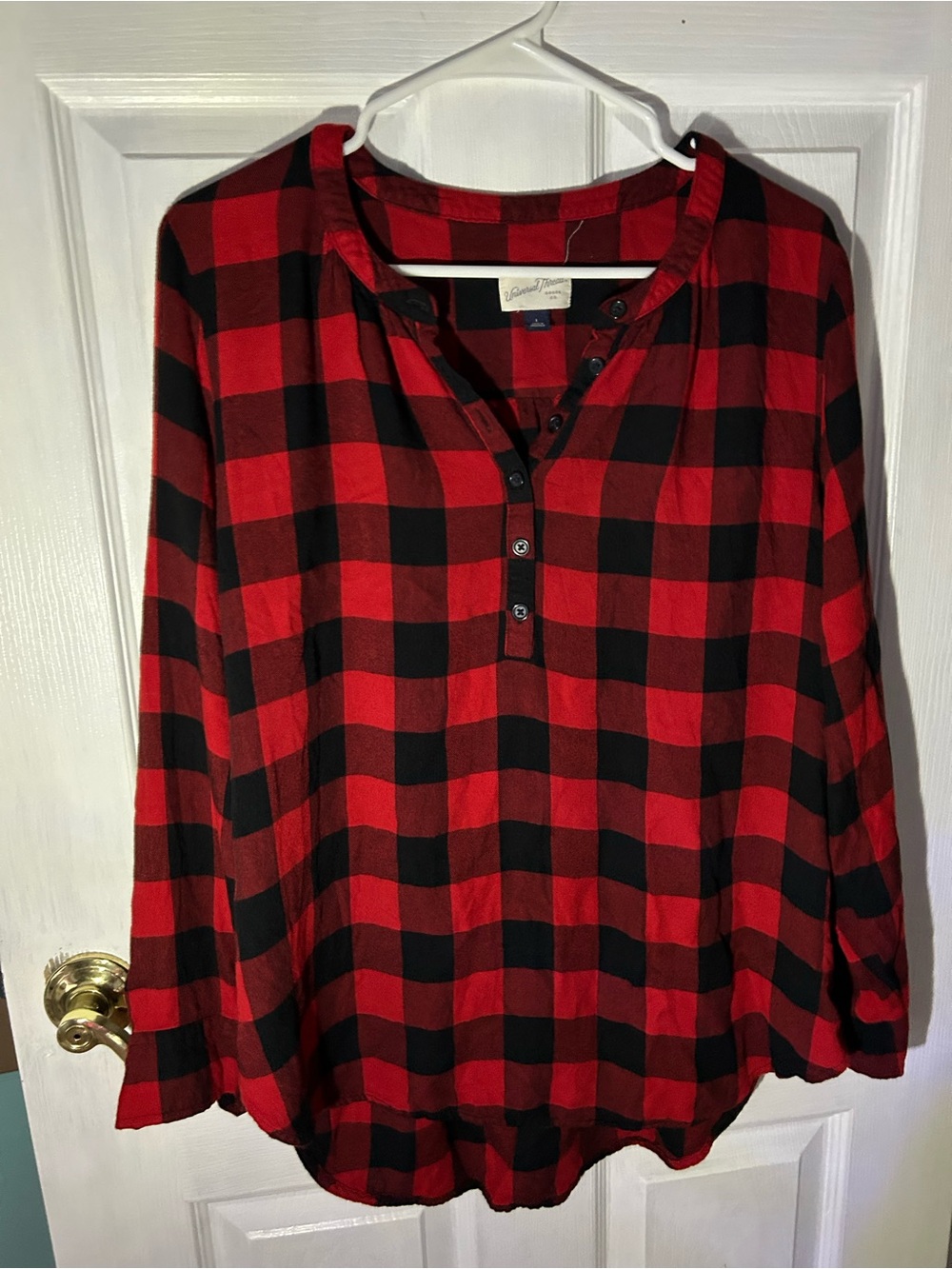Universal Thread Red and Black Buffalo Plaid Button-Front Henley